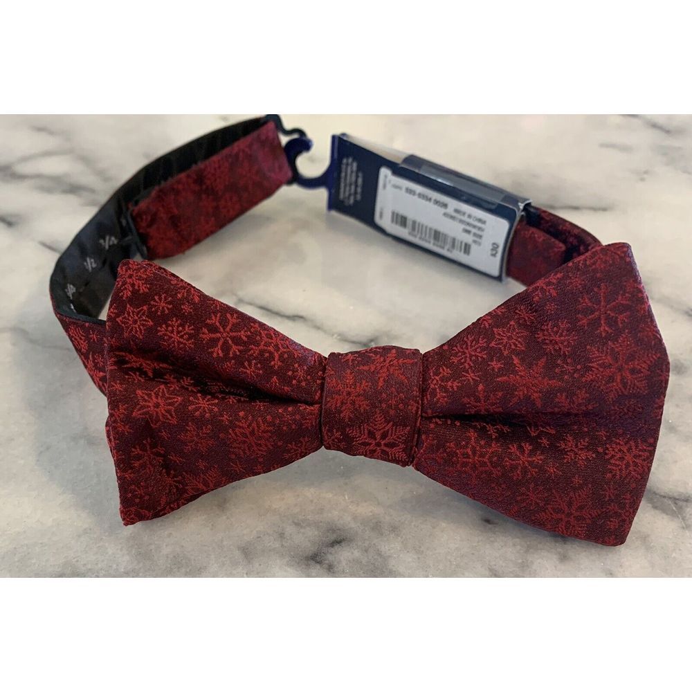 New Stafford Red Burgundy Snowflake Snowflakes Winter Pretied Bowtie Bow Tie - Picture 2 of 6